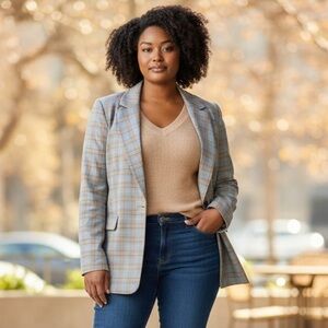 Peacebird Plaid Peaked Collar Blazer